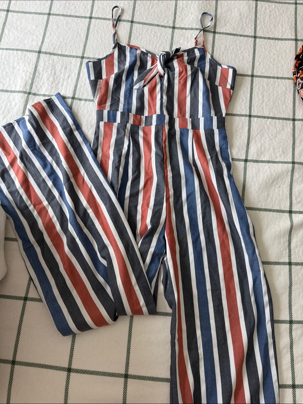 Romeo & Juliet Couture Navy, Rust & White Striped Spaghetti-Strap Jumpsuit